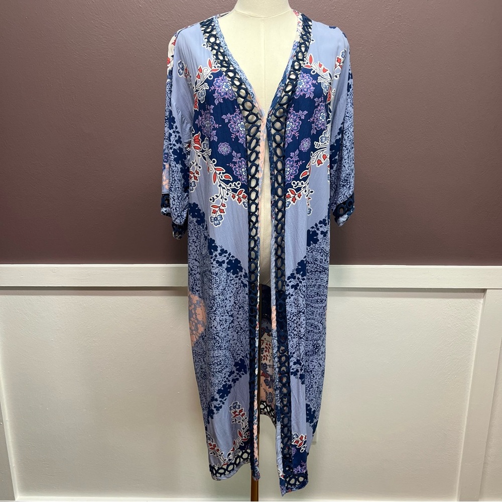 Blue Floral Kimono Long Top